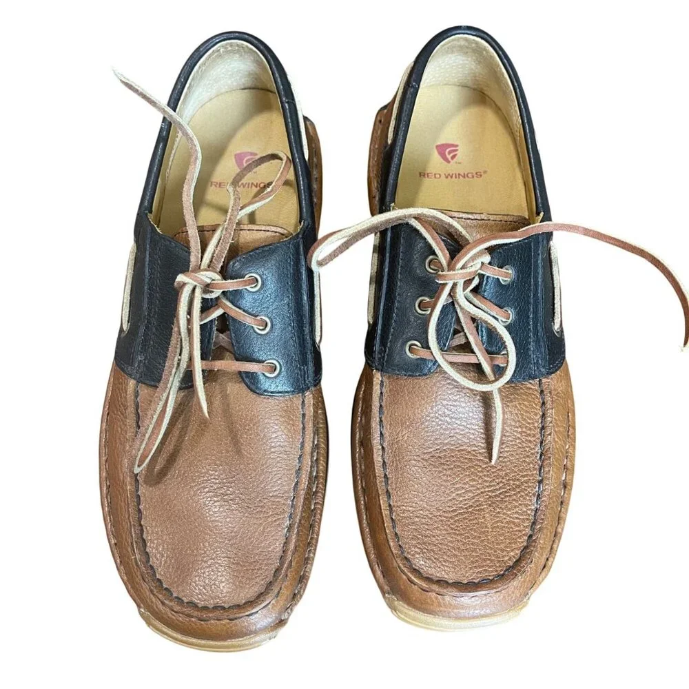 Red‎ Wing Leather Boat Shoes Men's Size 8.5D Tan and Blue Lace Loafers Casual